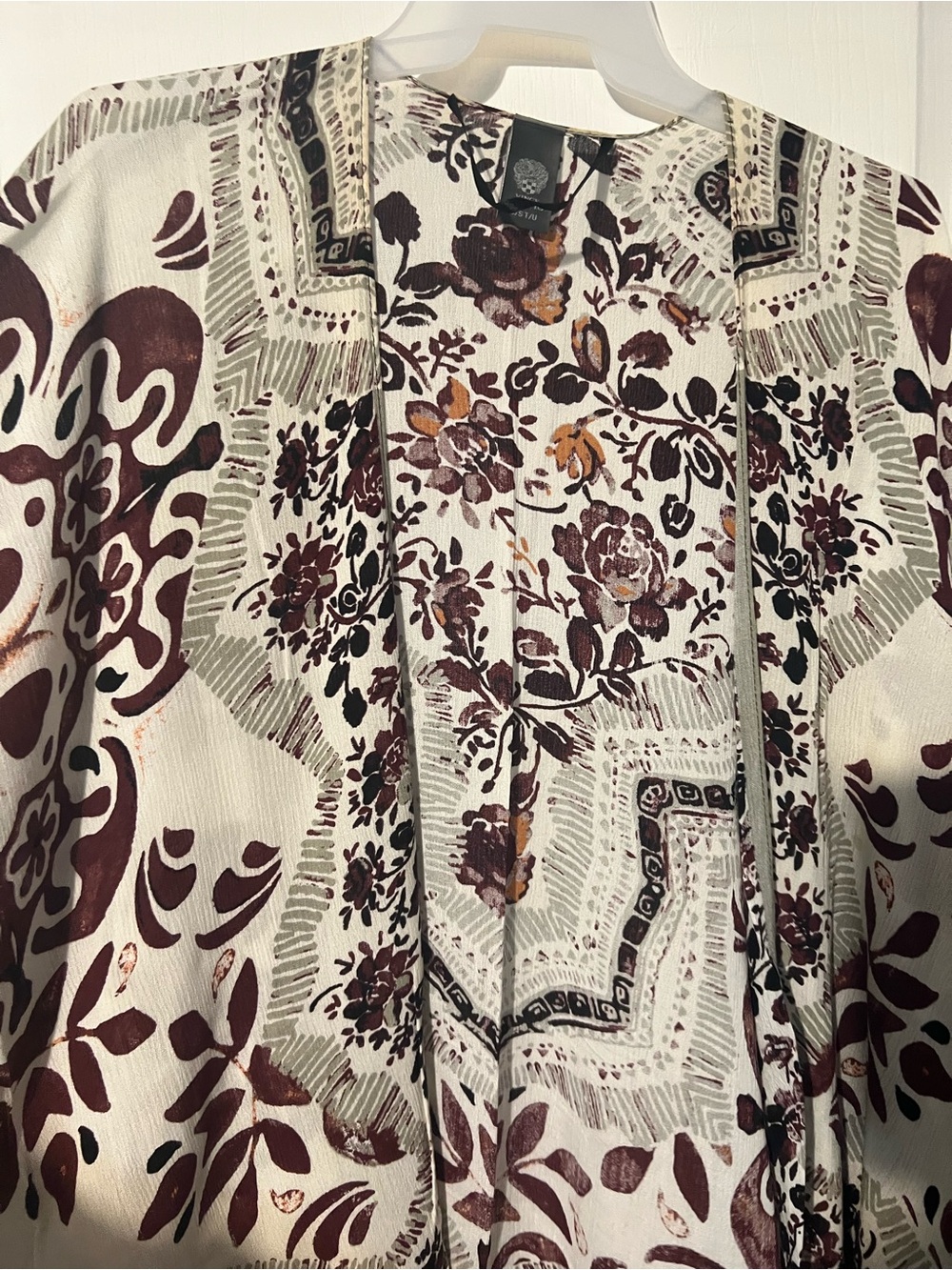 Vince Camuto Cream Floral Print Blouse with Burgundy & Mustard Accents